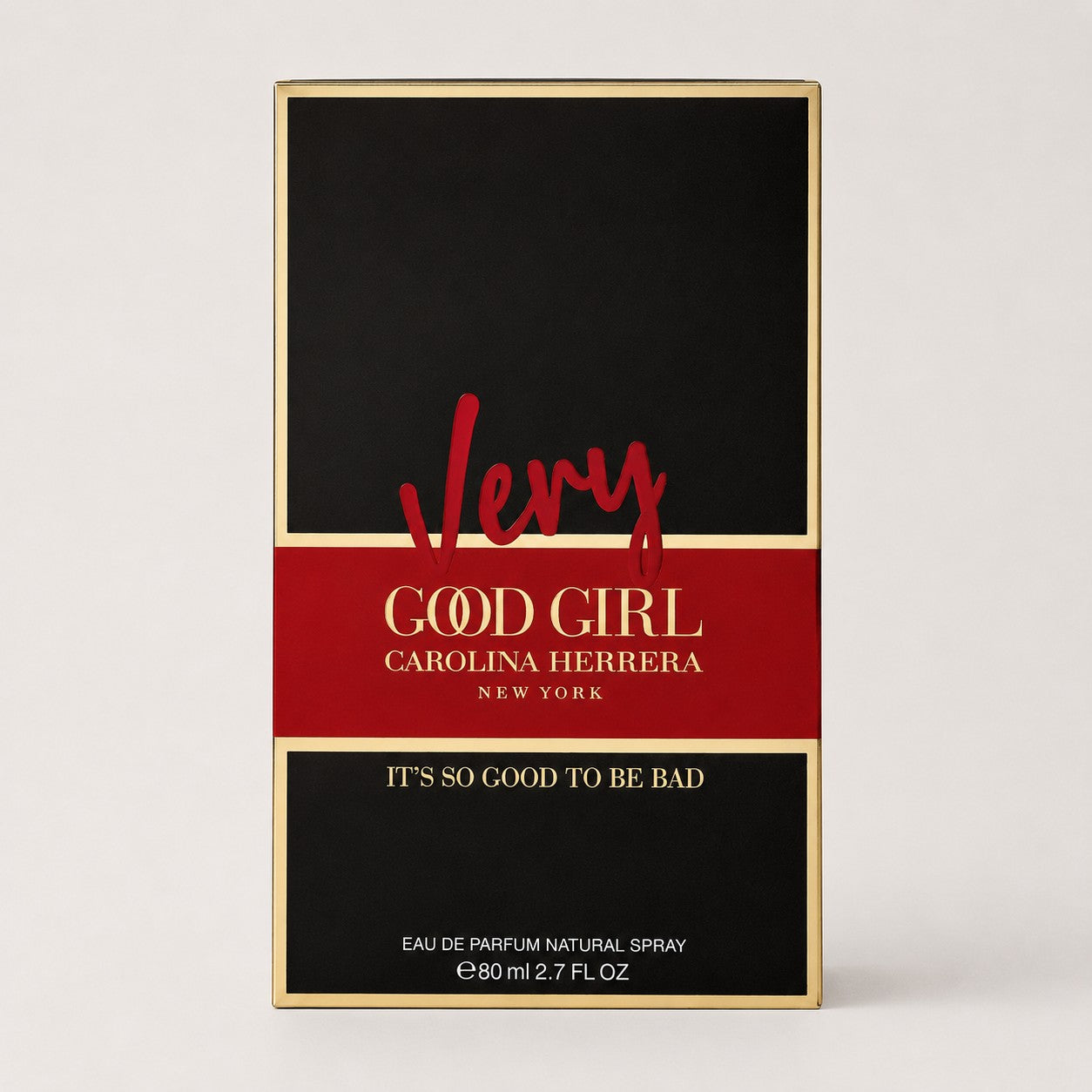 Caja de perfume Ricky Luxury Carolina Herrera Good Girl Rojo con diseño elegante en negro, rojo y detalles dorados.