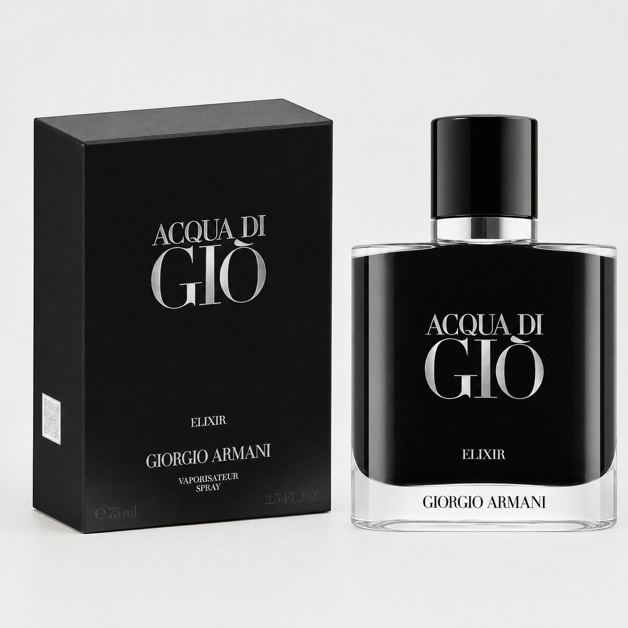 Perfume Giorgio Armani Acqua di Gio Elixir de Ricky Luxury en frasco de cristal negro con caja a juego