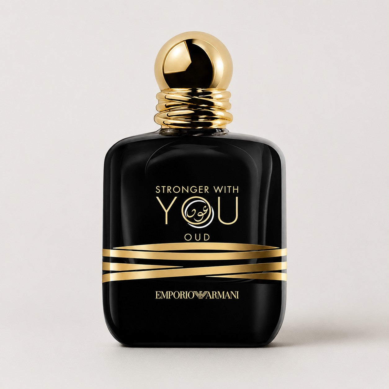 Perfume Emporio Armani Stronger With You Oud de Ricky Luxury en frasco negro elegante con detalles dorados