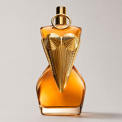 Perfume Jean Paul Gaultier Divine Le Parfum de Ricky Luxury en frasco dorado con forma de busto icónico