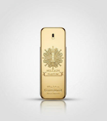 Frasco de perfume Paco Rabanne 1 Million Parfum en forma de lingote de oro, disponible en Ricky Luxury.