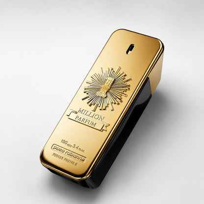 Frasco de perfume Paco Rabanne 1 Million Parfum de Ricky Luxury en color dorado con diseño de lingote de oro