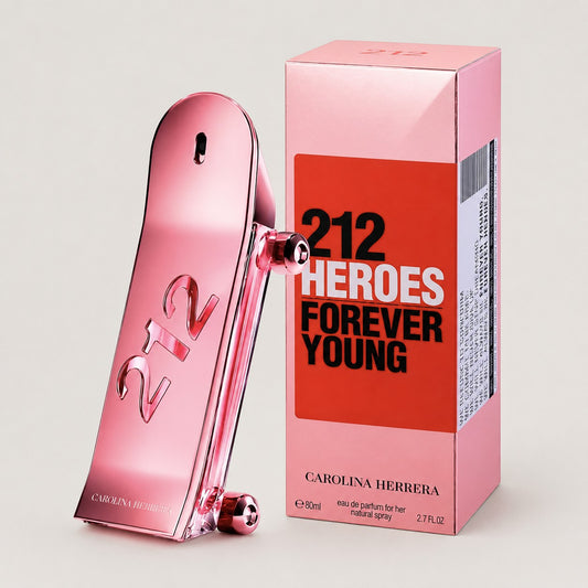 Perfume Ricky Luxury Carolina Herrera 212 Heroes Forever Young con frasco rosa metálico en forma de monopatín