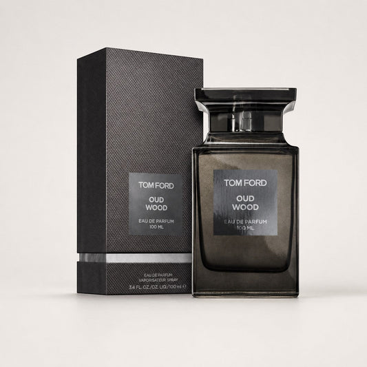 Ricky Luxury Tom Ford Oud Wood eau de parfum de 100 ml con caja negra elegante y frasco de vidrio oscuro